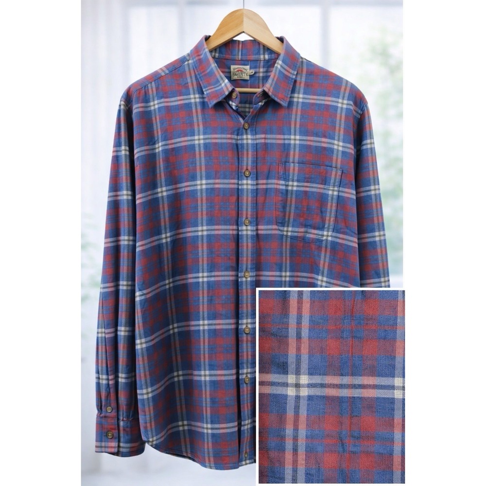 Faherty Mens Lightweight Flannel Button Down Supima Cotton Viscose Blue Plaid XL